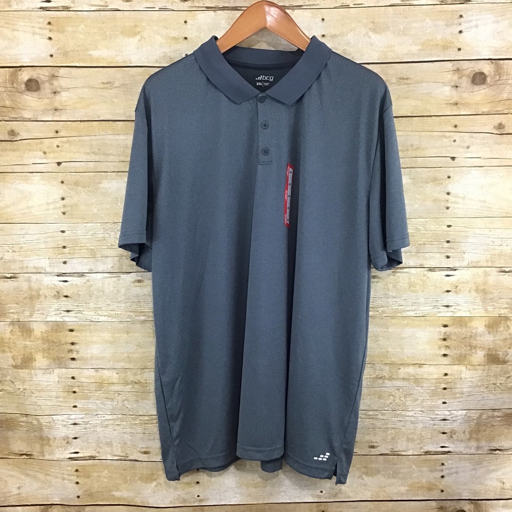 BCG Mens 3XL Gray Short Sleeve Performance Polo Shirt Athletic Golf Top NEW
